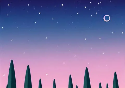 Magic night or evening landscape flat illustration Stock Illustration