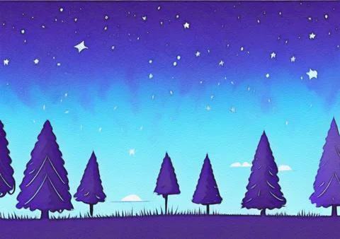 Magic night or evening landscape flat illustration Stock Illustration