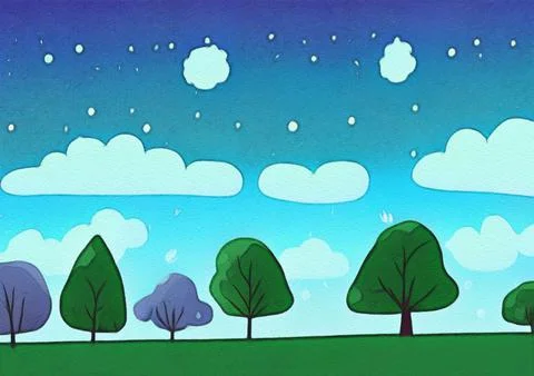 Magic night or evening landscape flat illustration Stock Illustration