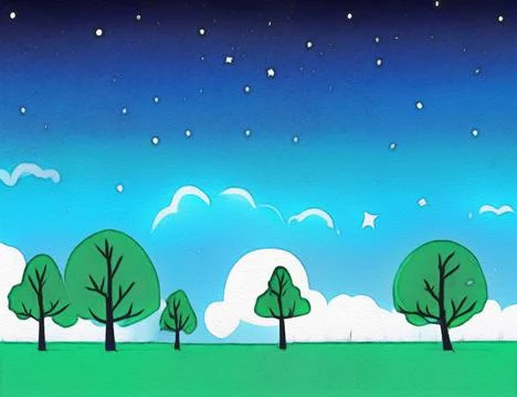 Magic night or evening landscape flat illustration Stock Illustration