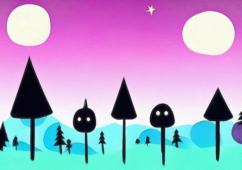 Magic night or evening landscape flat illustration Stock Illustration