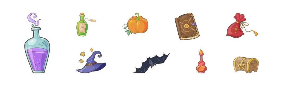 Magic Objects and Items for Wizardry and Sorcery Vector Set 스톡 일러스트