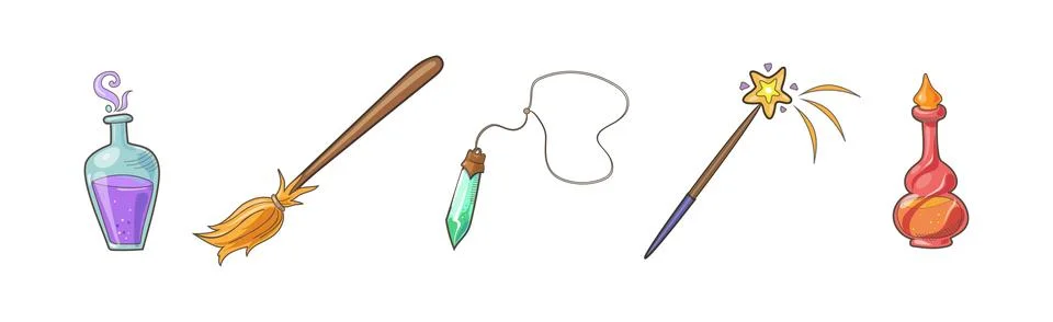 Magic Objects and Items for Wizardry and Sorcery Vector Set 스톡 일러스트