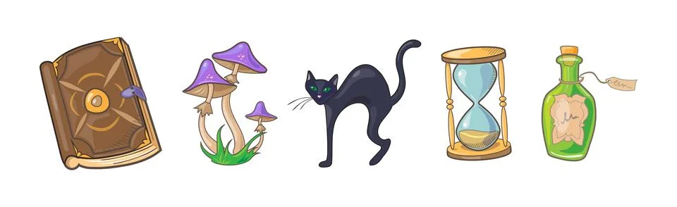 Magic Objects and Items for Wizardry and Sorcery Vector Set Illustrazione stock