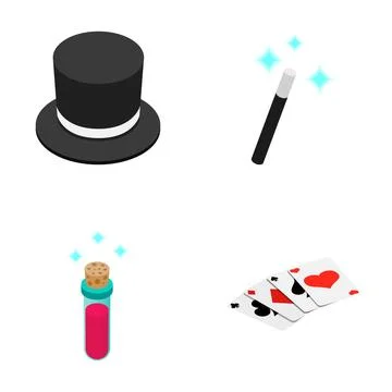 Magic objects isometric icon collection on white background Stock Illustration