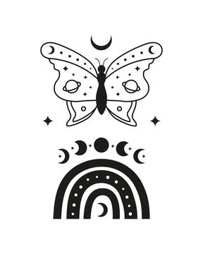 Magic occult tarot card with boho symbols. Stock-Illustration