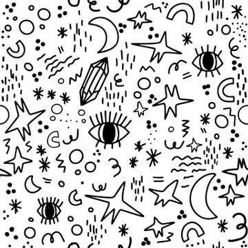 Magic occult wicca doodle vector seamless pattern Stock Illustration