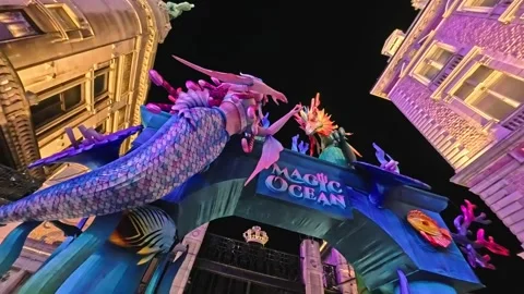 A Magic Ocean display features a mermaid sculpture and a crown in Antwerp Stock Footage 327453025