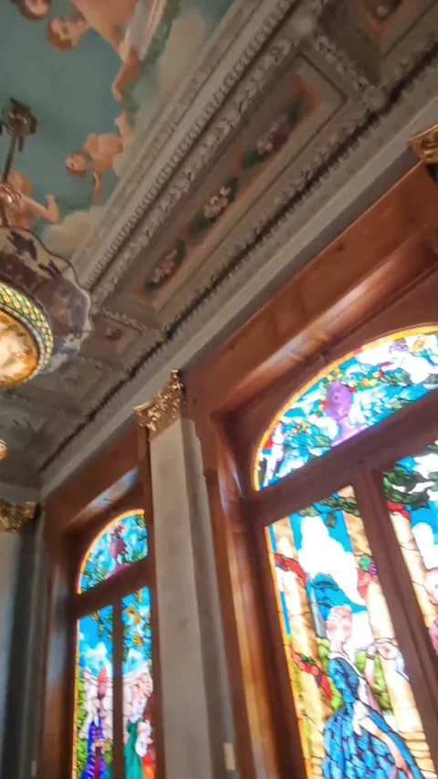 The magic of the ornate ceilings and stained glass at the Royal Jewellery Museum Stock Footage 344069729