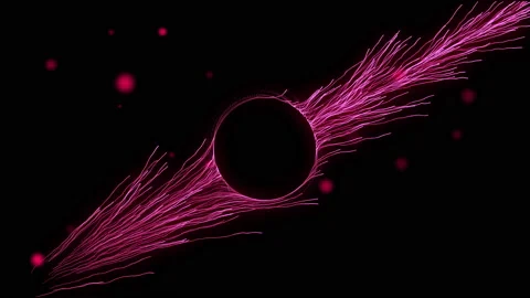 Magic particles glowing across the screen form a circle black hole logo reveal Video stock 234573068