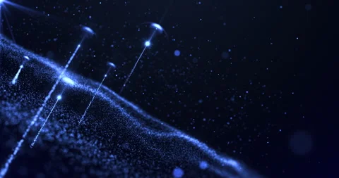 Magic particles rising from light waves on blue background Stock Footage 309683725