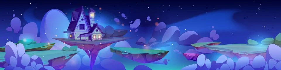 Magic path to fantasy house on platform in sky イラスト素材
