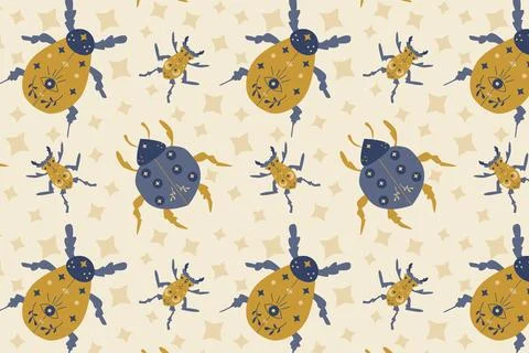 Magic pattern with cute insect ladybird and bug Illustrazione stock