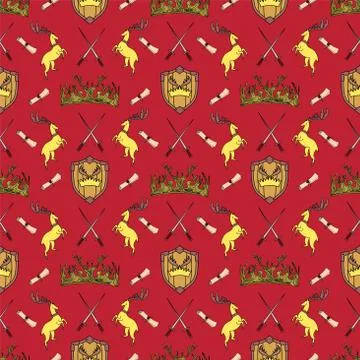 Magic pattern. golden deer. deer antlers crown. Great house. Stock Illustration