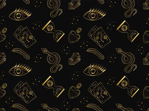 Magic pattern. Seamless vector black and gold pattern on the theme of magic Illustrazione stock