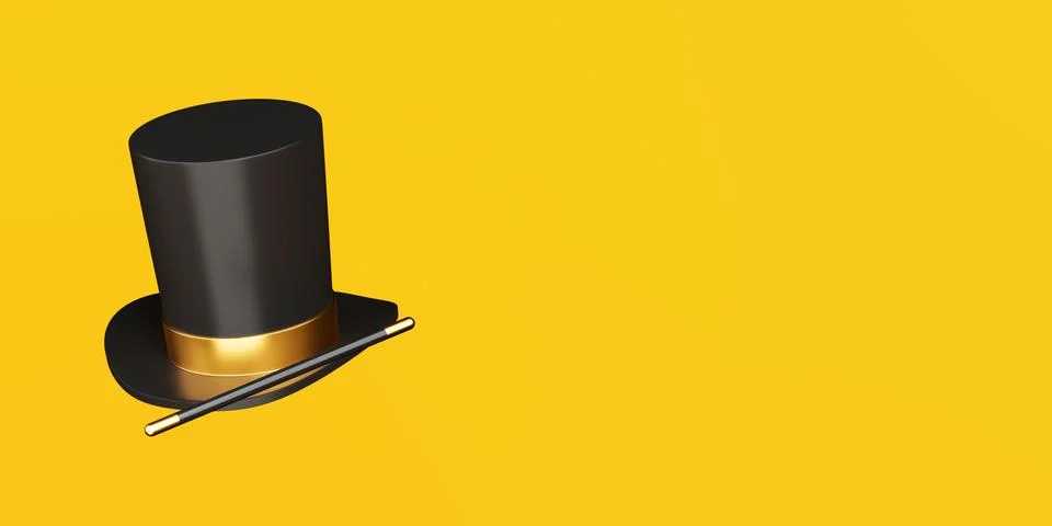 Magic Performance And Illusion Concept. Black Top Hat With Golden Band And .. イラスト素材