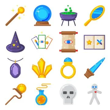 Magic performance decorative icons set magician vector Stock Illustration