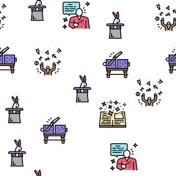 Magic Performing And Accessories Vector Seamless Pattern Illustrazione stock