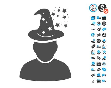 Magic Person Flat Icon with free bonus elements 库存插图