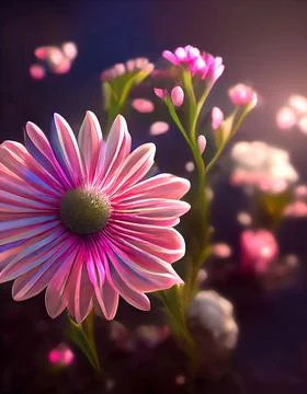 Magic pink, African Daisy close-up with a blurred flowers on the background. Stock Illustration
