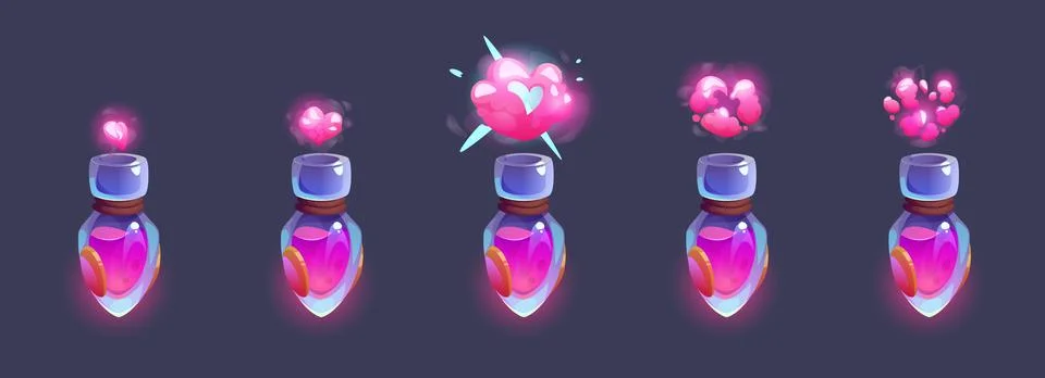 Magic pink love elixir in bottle with heart smoke Stock Illustration