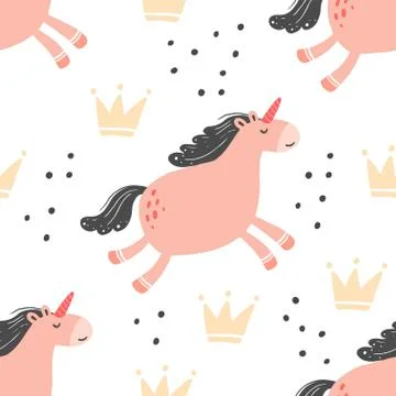 Magic pink unicorn seamless pattern. Vector illustration Illustrazione stock