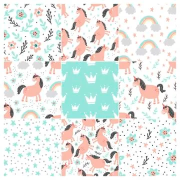 Magic pink unicorn seamless pattern. Vector illustration Illustrazione stock