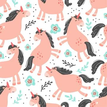 Magic pink unicorn seamless pattern. Vector illustration Illustrazione stock