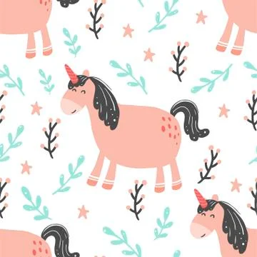 Magic pink unicorn seamless pattern. Vector illustration Illustrazione stock
