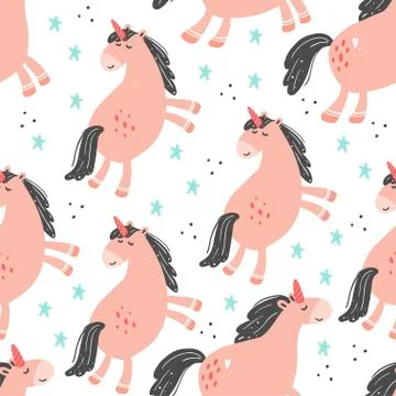 Magic pink unicorn seamless pattern. Vector illustration Illustrazione stock