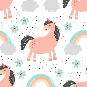 Magic pink unicorn seamless pattern. Vector illustration Illustrazione stock