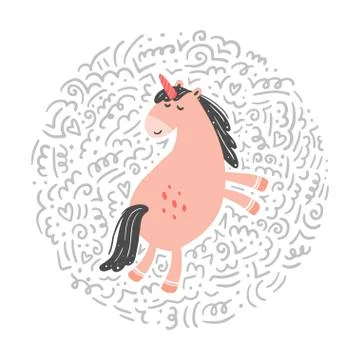 Magic pink unicorn vector illustration Stock Illustration