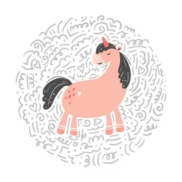 Magic pink unicorn vector illustration Stock Illustration