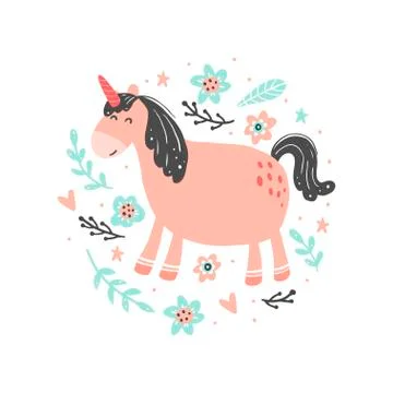 Magic pink unicorn vector illustration Stock Illustration