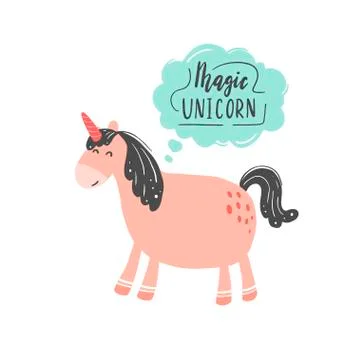 Magic pink unicorn vector illustration Stock Illustration