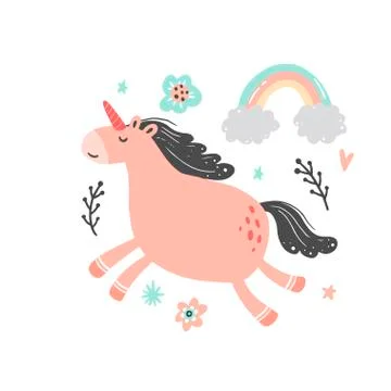 Magic pink unicorn vector illustration Stock Illustration