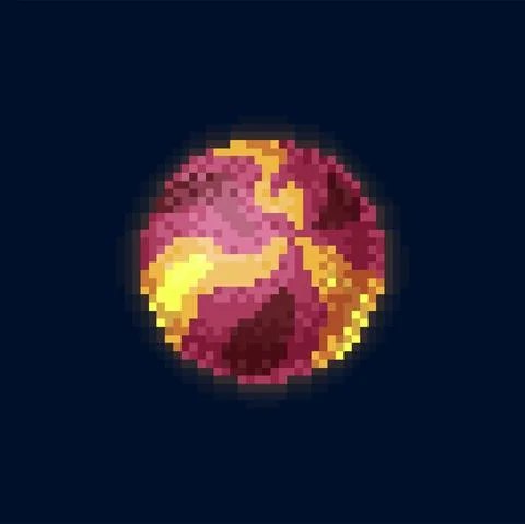 Magic planet in outer space pixel art fiery globe Ilustración de archivo