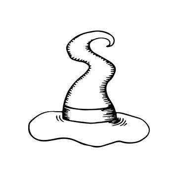 Magic pointed wizard hat. Clothes Halloween party witch costume. Hand drawn Stock Illustration