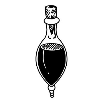 Magic poisonous potion in a flask with a skull. Witchcraft witch item. Hand d Illustrazione stock