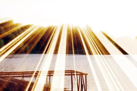 Magic pond. Composition of a pond and rays Foto stock