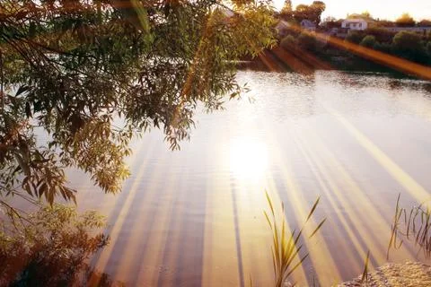 Magic pond. Composition of a pond and rays Foto stock