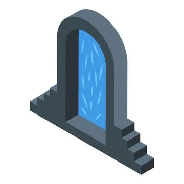 Magic portal opening in stone wall with stairs leading up isometric view Stock-Illustration