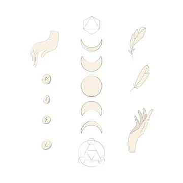 Magic poster with lunar cycle, hands and runes Stock Illustration