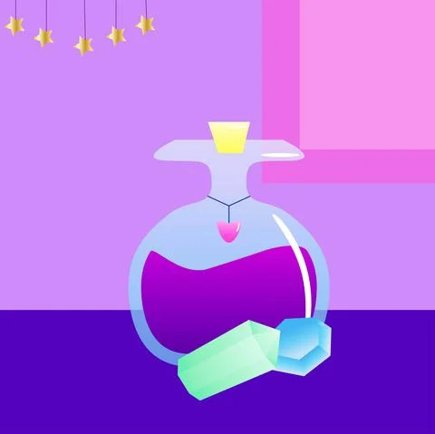 Magic potion and two crystals Stock Illustration