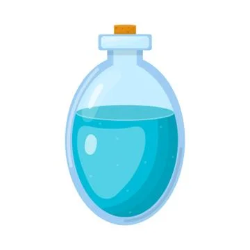 Magic potion in bottle with blue liquid isolated on white background. Chemica Stock Illustration