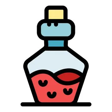 Magic potion in bottle with cork lid containing red liquid and floating ing.. Stock Illustration