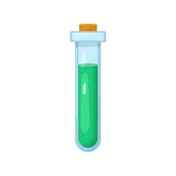 Magic potion in bottle with green liquid isolated on white background. Chemic Stock Illustration