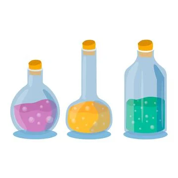 Magic potion bottle icons set isolated on white background vector illustratio Stock Illustration
