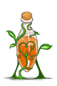 Magic potion bottle with leaves elements Stockillustratie