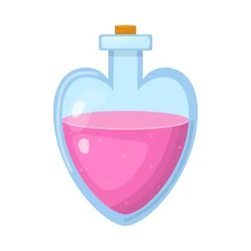 Magic potion in bottle with pink liquid isolated on white background. Chemica Stock Illustration